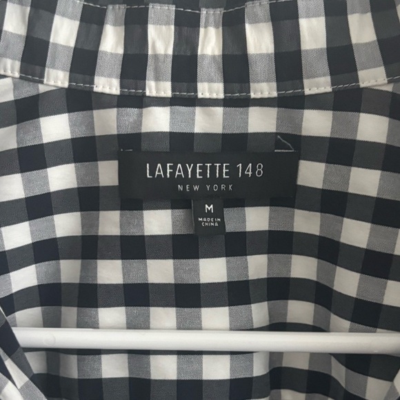 Lafayette 148 New York Women Shirt Plaid Black White M Academia Button Up Office - Picture 3 of 6